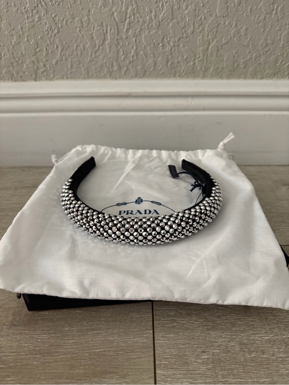 Prada Black Crystal Embellished Headband women